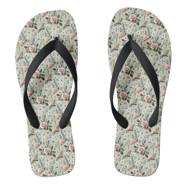 Vintage Pastel Floral Botanical Pattern Flip Flops (Footbed)