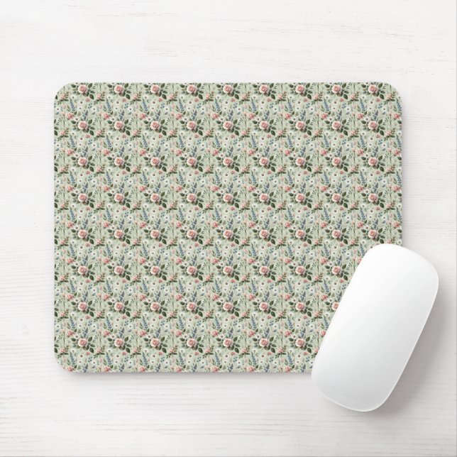Vintage Pastel Floral Botanical Pattern Mouse Pad (With Mouse)