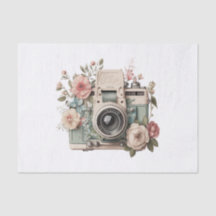Vintage Pastel Floral Camera Art for Decoupage