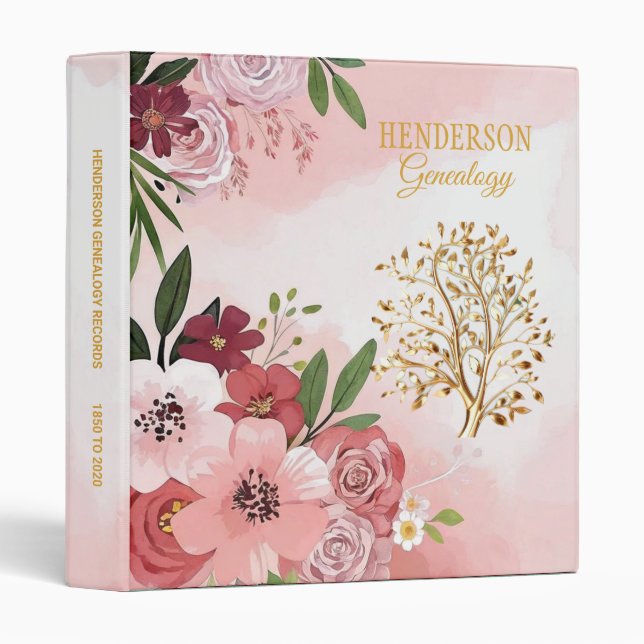 Vintage Pastel Floral Family Tree Binder  (Front/Spine)