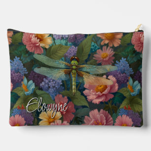 Vintage pastel floral garden boho chic dragonfly accessory pouch
