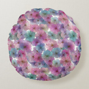 Vintage Pastel Green and Pink Spring Floral Round Pillow