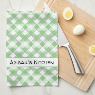 Vintage Pastel Green Gingham Buffalo Check Kitchen Towel