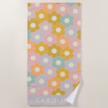 Vintage Pastel Hexagon Flower Pattern Personalized Beach Towel<br><div class="desc">This sweet pattern features English Paper Pieced style hexagon flowers in a vintage modern pastel colour palette of pink,  lavender,  peach,  teal,  and mustard,  personalized with your name.</div>