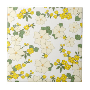 Vintage pastel lemon yellow floral design tile