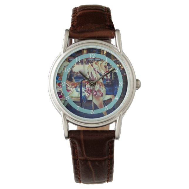Vintage Pastel Merry Go Round Carousel Photo Watch (Front)