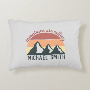 Vintage pastel mountains are calling monogram grey accent pillow