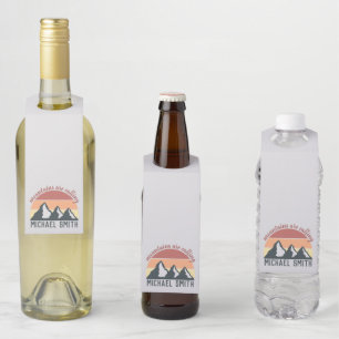 Vintage pastel mountains are calling monogram grey bottle tag