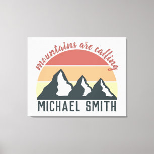 Vintage pastel mountains are calling monogram grey canvas print