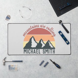 Vintage pastel mountains are calling monogram grey desk mat