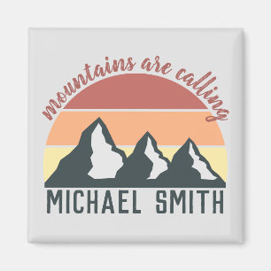 Vintage pastel mountains are calling monogram grey magnet