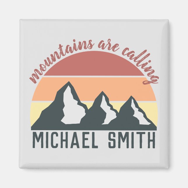 Vintage pastel mountains are calling monogram grey magnet (Front)
