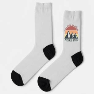 Vintage pastel mountains are calling monogram grey socks