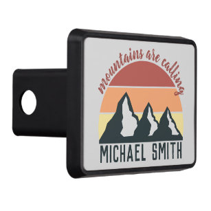 Vintage pastel mountains are calling monogram grey trailer hitch cover