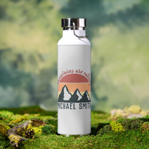 Vintage pastel mountains are calling monogram grey water bottle