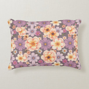 Vintage pastel peach & lavender floral cottagecore accent pillow