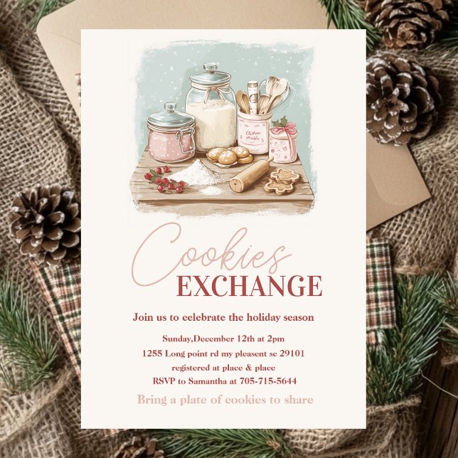 Vintage Pastel Pink & Red Cookie Exchange Party  Invitation (Creator Uploaded)