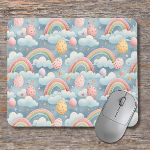 Vintage Pastel Rainbow Easter Eggs with Clouds Mouse Pad