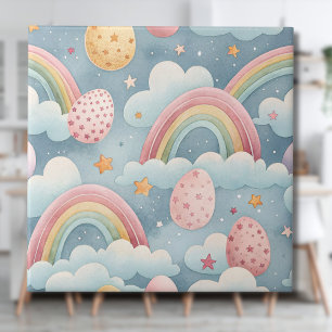 Vintage Pastel Rainbow Easter Eggs with Clouds Tile