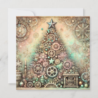 Vintage Pastel Steampunk Christmas Tree Card