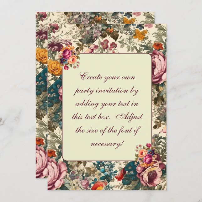 Vintage Pastel Summer Floral Invitation Modèle (Devant / Derrière)