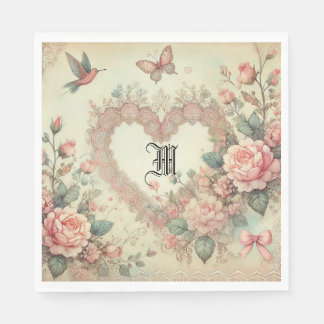 Vintage Pastel Watercolor Boho Floral Hearts Napkin