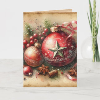 Vintage Pastel Watercolor Christmas Ornaments Card