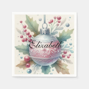 Vintage Pastel Watercolor Christmas Ornaments Napkin