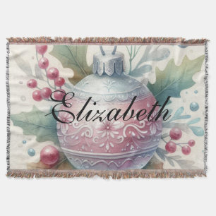 Vintage Pastel Watercolor Christmas Ornaments Throw Blanket
