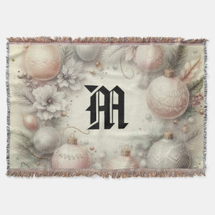Vintage Pastel Watercolor Christmas Ornaments  Throw Blanket