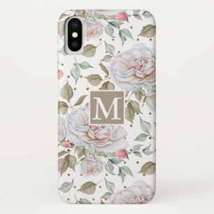 Vintage Pastel Watercolor Floral Dots and Monogram Case-Mate iPhone Case