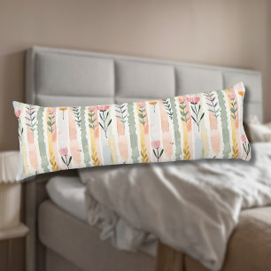Vintage Pastel Watercolor Floral Stripes Body Pillow