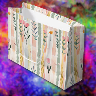 Vintage Pastel Watercolor Floral Stripes Large Gift Bag