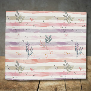 Vintage Pastel Watercolor Stripes Leaves Binder