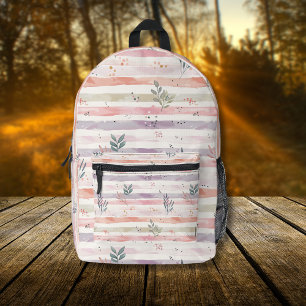 Vintage Pastel Watercolor Stripes Leaves Printed Backpack