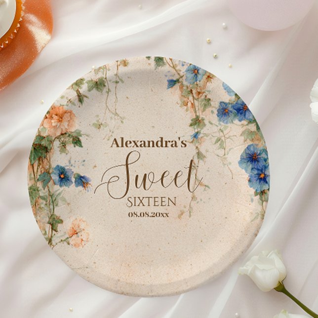 Vintage Pastel Wildflower Sweet Sixteen Paper Plate (Creator Uploaded)