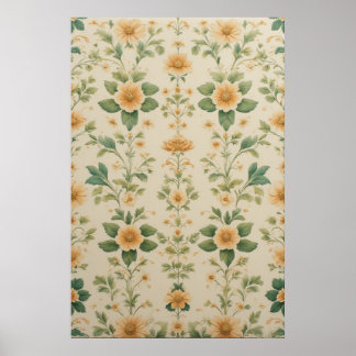 Vintage Pastel Yellow Floral Pattern Poster