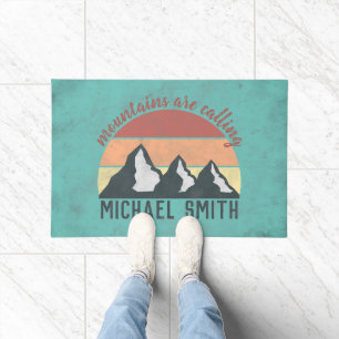 Vintage pastels mountains are calling monogram doormat