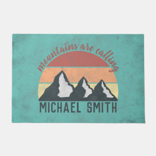 Vintage pastels mountains are calling monogram doormat