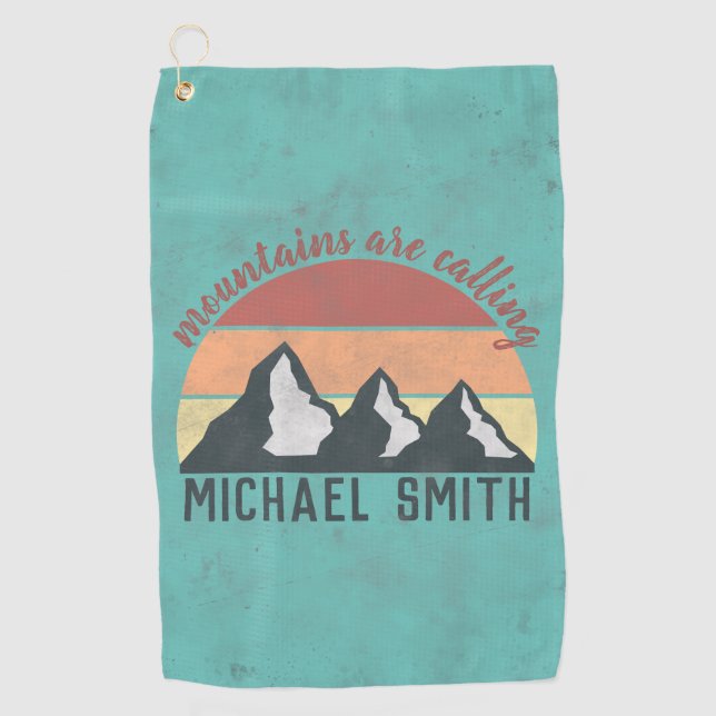 Vintage pastels mountains are calling monogram golf towel (Front)