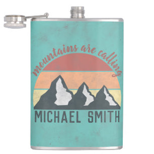 Vintage pastels mountains are calling monogram hip flask