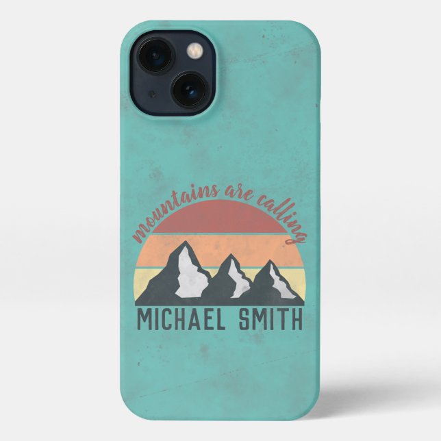 Vintage pastels mountains are calling monogram iPhone case (Back)