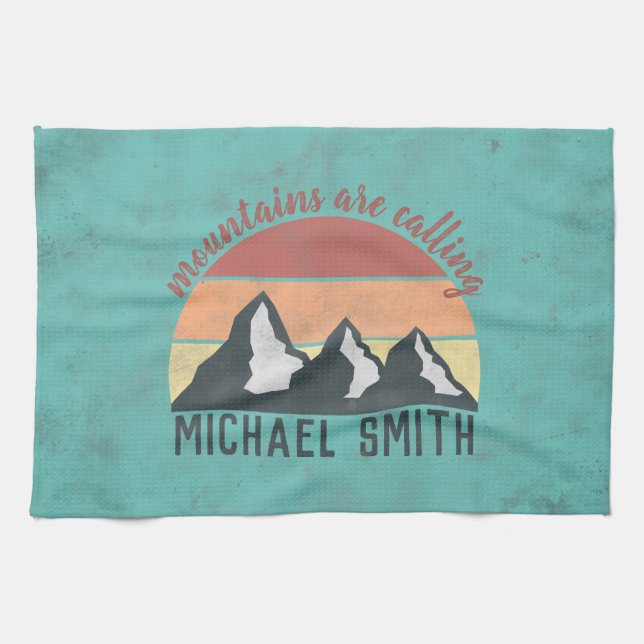 Vintage pastels mountains are calling monogram kitchen towel (Horizontal)