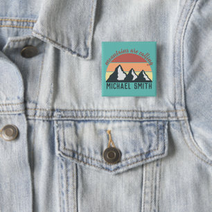 Vintage pastels mountains are calling monogram sky 2 inch square button