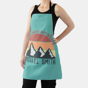 Vintage pastels mountains are calling monogram sky apron