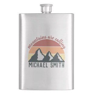 Vintage pastels mountains are calling monogram sky hip flask