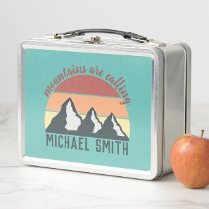 Vintage pastels mountains are calling monogram sky metal lunch box