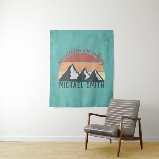 Vintage pastels mountains are calling monogram tapestry (In Situ)