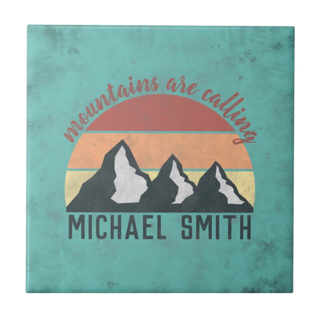 Vintage pastels mountains are calling monogram tile (Front)