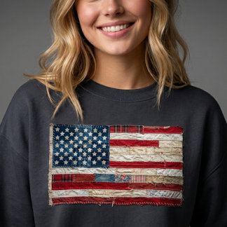 Vintage Patchwork American Flag Sweatshirt Rustic